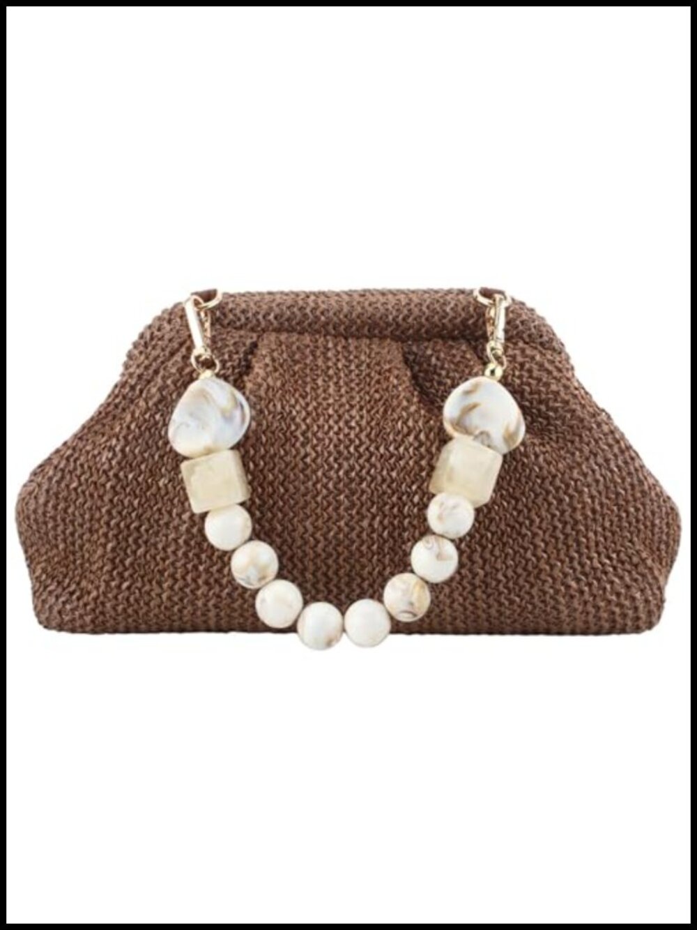 Straw Clutch Purse for Women Summer Crossbody Bag with Beaded Chain